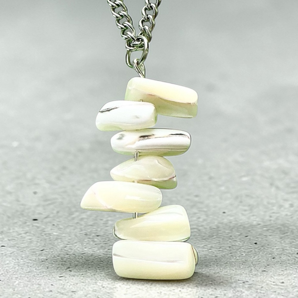 🆕 Large White Gemstones Pendant Necklace-Stainless Steel